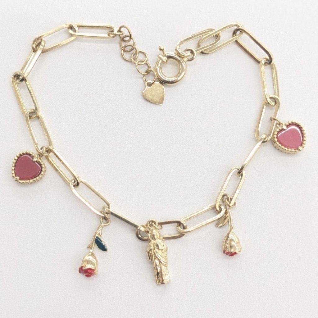 10kt Real Gold Paperclip Bracelet With Charm 8 Inch